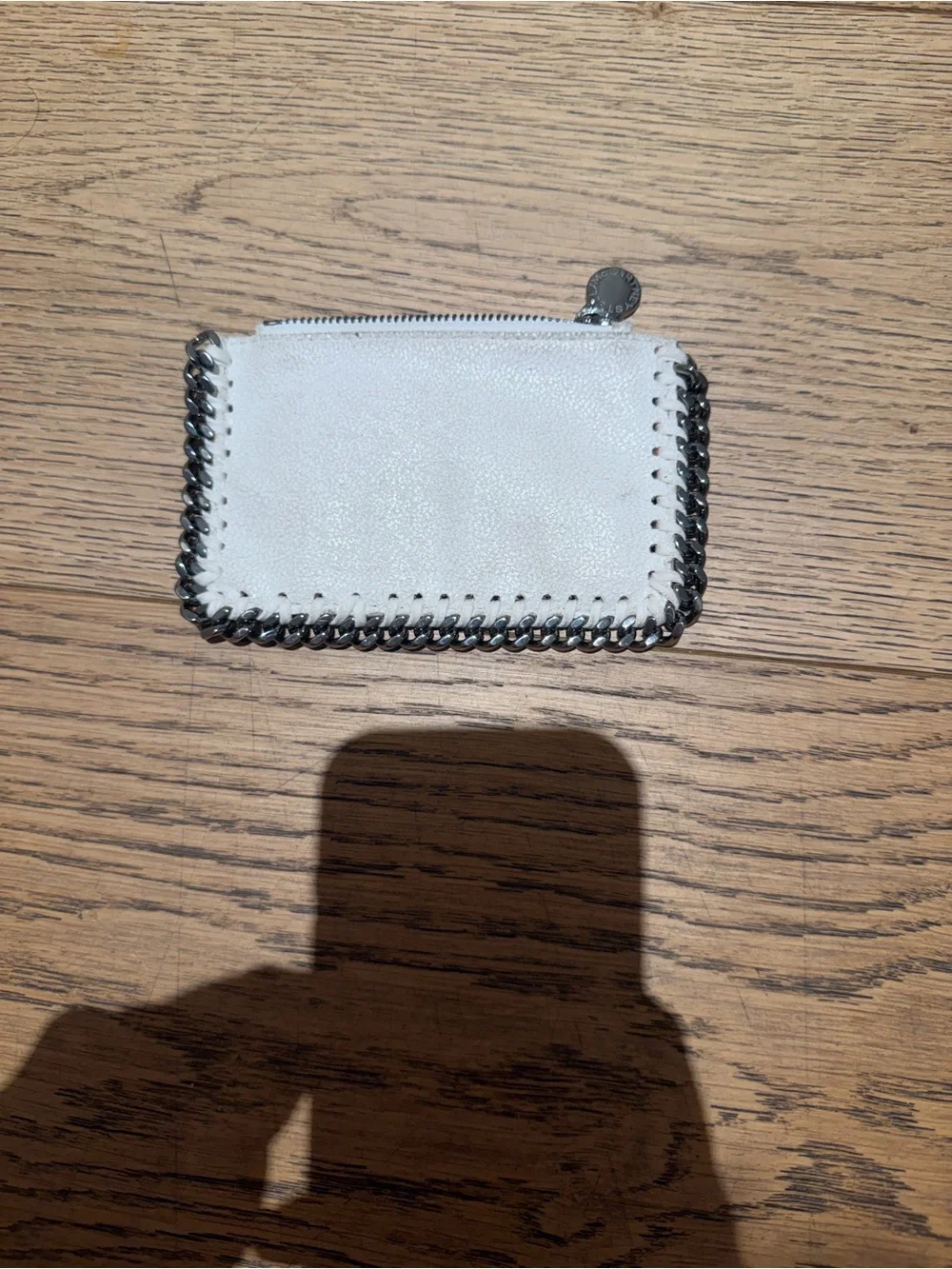 Stella McCartney White Card Holder with Silver Chain Trim